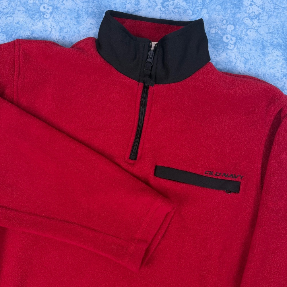 Vintage Old Navy Mens Red Quarter Zip Fleece Pullover Jacket Size M